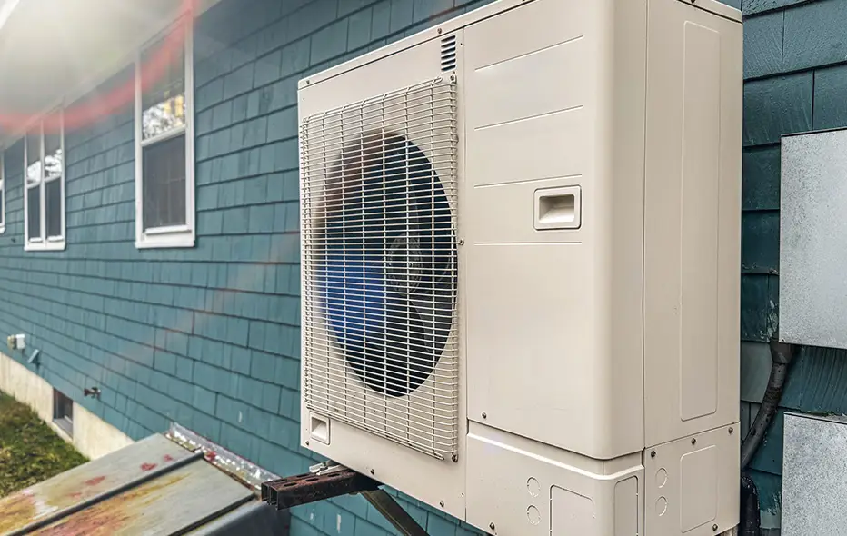 Heat pump on the outside of a home